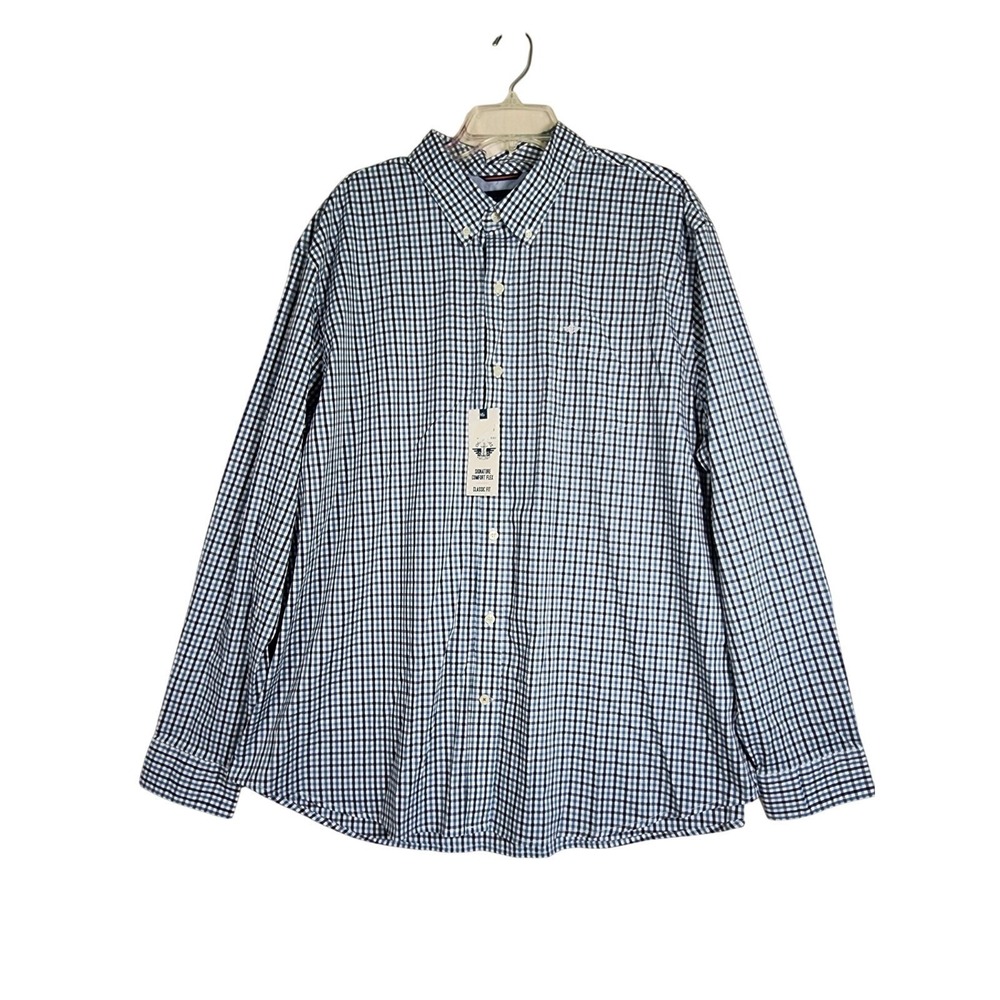 Dockers XXL 2XL NWT Blue Check Button Up Shirt Comfort Flex Classic Fit Office